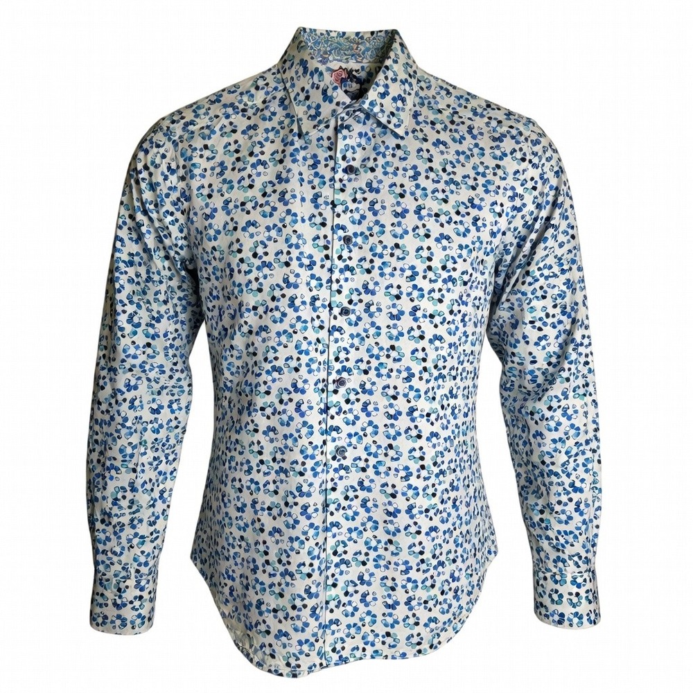 Robert Graham Large Blue Geometric Print Cotton Button Up Shirt Flip Cuff
